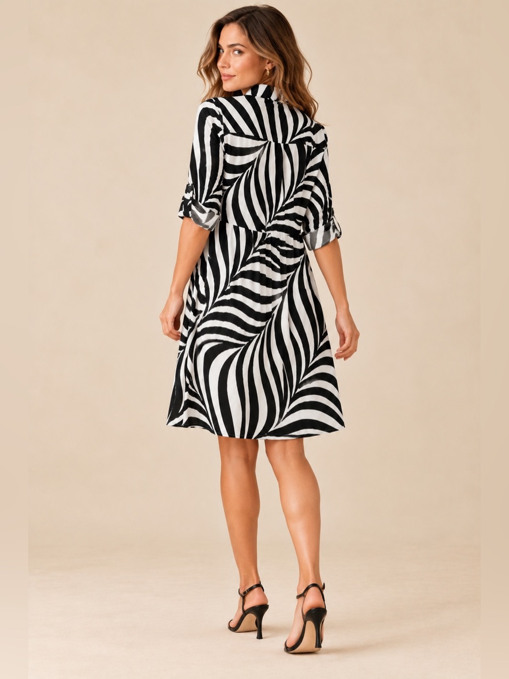 Talbots 1XP Black White Zebra Print Stretch Button Front Popover Mini Dress - Picture 5 of 10
